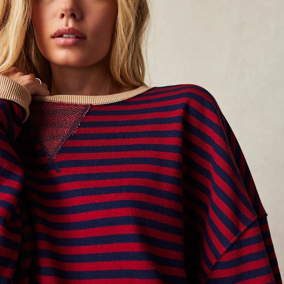 NEW Free People Classic Striped Oversized Crewneck Nautical Combo Size Large - Picture 2 of 6